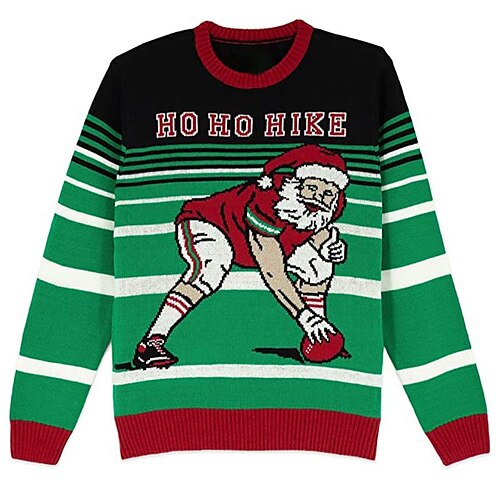 

Men's Sweater Ugly Christmas Sweater Pullover Sweater Jumper Ribbed Knit Cropped Knitted Letter Crew Neck Keep Warm Modern Contemporary Christmas Work Clothing Apparel Fall & Winter Green S M L