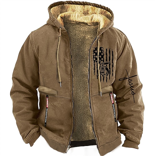 

Men's Full Zip Hoodie Jacket Sweat Jacket Brown Gray Hooded Graphic Letter Zipper Print Sports Outdoor Sports Streetwear Hot Stamping Fleece Basic Designer Casual Winter Clothing Apparel Hoodies