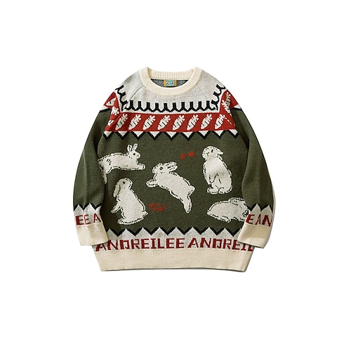 

Women's Pullover Sweater Jumper Ribbed Knit Knitted Animal Crew Neck Stylish Casual Outdoor Christmas Winter Fall Green Black S M L