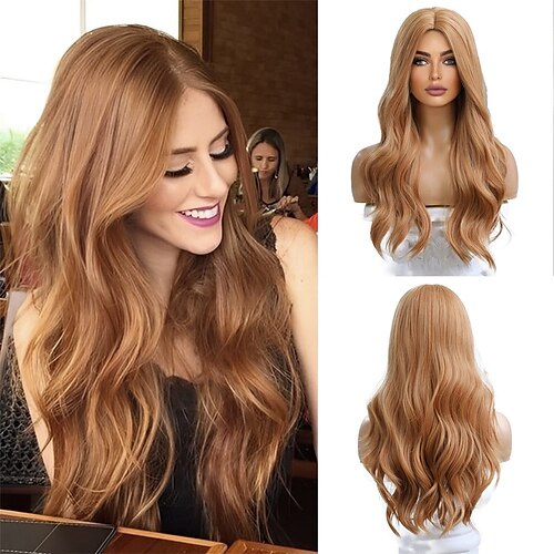 

Long Wavy Strawberry Blonde Wig for Women Natural Synthetic Hair Heat Resistant Wigs for Daily Party Cosplay-24 Inches