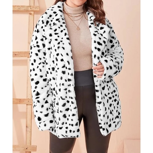 

Women's Teddy Coat Warm Breathable Outdoor Daily Wear Vacation Going out Print Zipper Turndown Elegant Lady Comfortable Leopard Regular Fit Outerwear Long Sleeve Winter Fall Yellow White S M L XL XXL