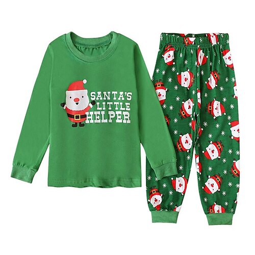 

Baby Drenge 2 Dele Pyjamas Sæt Langærmet Grøn Bogstaver julemanden Vinter Efterår Basale Hjem 3-7 år