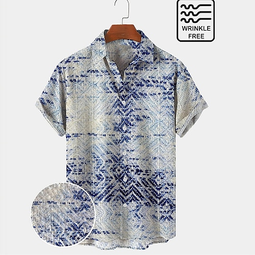 

Men's Shirt Graphic Prints Geometry Turndown Blue 3D Print Outdoor Street Short Sleeves Button-Down Print Clothing Apparel Fashion Casual Soft Breathable
