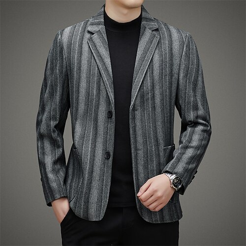 

Men's Casual Blazer Jacket Regular Standard Fit Striped Single Breasted Two-buttons Blue Grey 2022