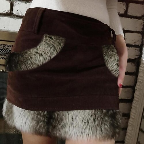 

Women's Cargo Skirt Mini Polyester Brown Skirts Knitting Crochet Low Rise Fashion Streetwear Casual Y2K Street Vacation S M L
