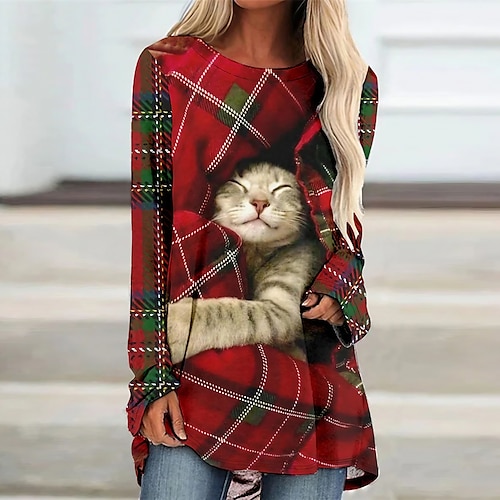 

Women's Casual Dress T Shirt Dress Tee Dress Shift Dress Mini Dress Wine Long Sleeve Animal Print Winter Fall Spring Crew Neck Fashion Christmas Daily 2022 S M L XL XXL 3XL