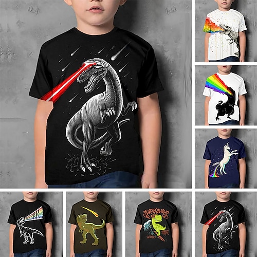 

Kids Boys T shirt Tee Animal Letter Unicorn Short Sleeve Crewneck Children Top Casual 3D Print Cool Daily Summer Green 3-12 Years