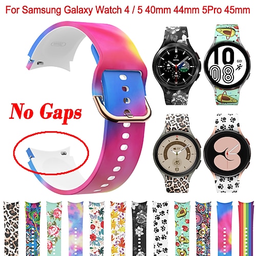 

Smartwatch bånd til Samsung Galaxy Watch 5 Pro 45mm Watch 5 40/44mm Watch 4 Classic 42/46mm Watch 4 40/44mm Silikone Smartwatch Rem Fadeless Sportsrem Blomstertrykt Udskiftning Armbånd