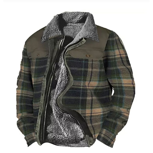 

Men's Coat Warm Sports & Outdoor Zipper Plaid 3D Printed Graphic Turndown Sports Jacket Outerwear Long Sleeve Pocket Fall & Winter