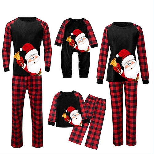 

Christmas Pajamas Family Santa Claus Elk Christmas Tree Home Crewneck Green Black Red Long Sleeve Basic Matching Outfits