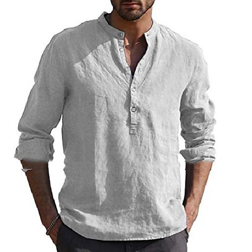 

Men's Shirt Linen Shirt Solid Color Plain Pocket Collar V Neck Light Blue Wine Red Black White khaki Street Sports Long Sleeve Clothing Apparel Fashion Simple Sportswear Lightweight