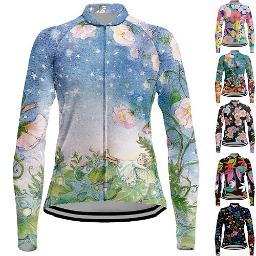 

21Grams Women's Cycling Jersey Long Sleeve Bike Top with 3 Rear Pockets Mountain Bike MTB Road Bike Cycling Breathable Quick Dry Moisture Wicking Reflective Strips Black Green Yellow Floral Botanical