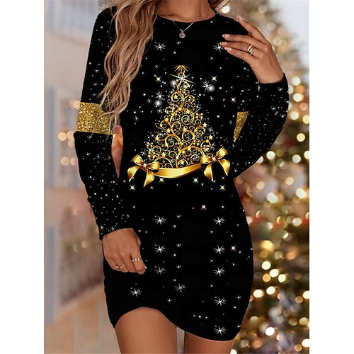 

Mulheres Tubinho Vestido da bainha Minivestido Preto Azul Vinho Manga Longa Árvore de Natal Imprimir Inverno Outono Gola Redonda Moda Natal Diário Encontro 2022 XXS XS S M L XL XXL 3XL 4XL 5XL