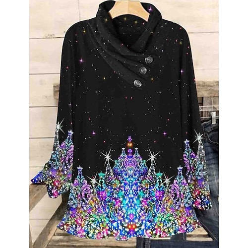 

Women's Plus Size Tops Blouse Graphic Long Sleeve V Neck Fashion Modern Vacation Going out Polyester Winter Fall Black