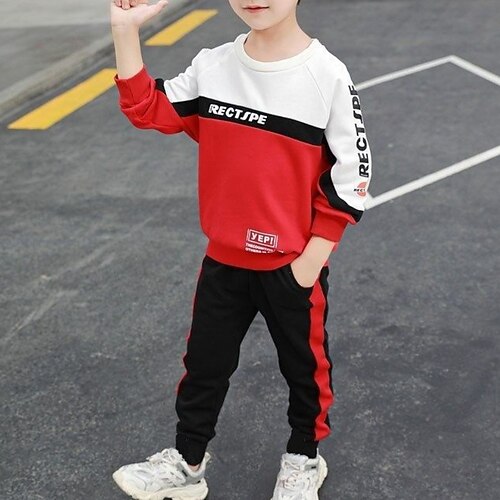 

2 Pieces Toddler Boys Sweatshirt & Pants Outfit Letter Long Sleeve Set Outdoor Active Fashion Winter Fall 3-7 Years Black Red
