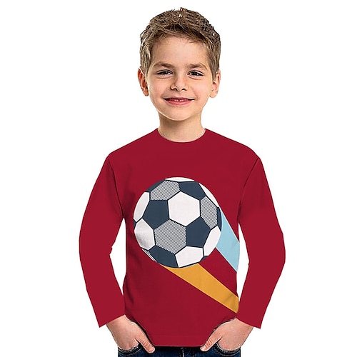 

Børn Drenge Verdens mesterskab T-shirt T-shirt Fodbold Langærmet Crewneck Børne Top Afslappet 3D-udskrivning Sport Daglig Vinter Efterår Vin 7-13 år