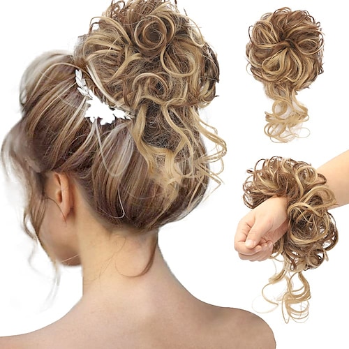 

Messy Bun Hair Updo Super Long Tousled Extensions Bun Curly Wavy Ponytail Hairpieces Hair Scrunchies with Elastic Rubber Band for Women Girls
