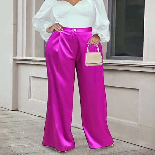 

Women's Wide Leg Pants Trousers Green Rose Red High Waist Casual Daily Baggy Full Length Outdoor Solid Colored S M L XL XXL