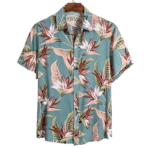

Men's Shirt Floral Graphic Prints Leaves Turndown Black Blue Orange 3D Print Outdoor Street Short Sleeves Button-Down Print Clothing Apparel Tropical Fashion Hawaiian Soft