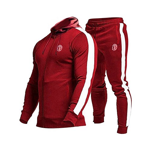 

Men's Tracksuit Sweatsuit 2 Piece Full Zip Athletic Winter Long Sleeve Thermal Warm Breathable Soft Fitness Running Jogging Sportswear Activewear Stripes Black Red Grey