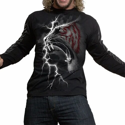 

Men's T shirt Tee Animal Tiger Graphic Prints Crew Neck Black 3D Print Outdoor Street Long Sleeve Print Clothing Apparel Basic Vintage Sports Designer