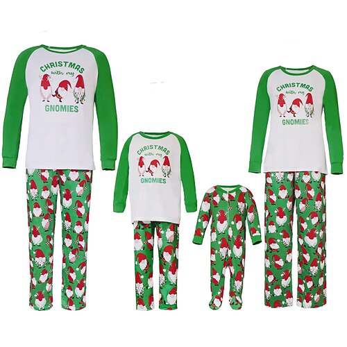 

Christmas Pajamas Family Letter Santa Claus Home Crewneck Green Long Sleeve Adorable Matching Outfits