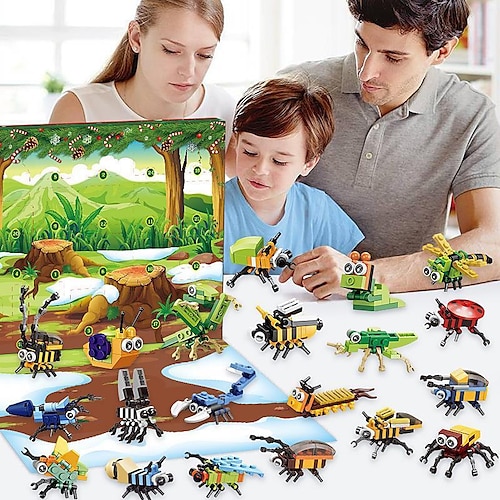 

Dinosaur car assembled building block blind box 24 grid hand tear calendar children DIY insect model small particle toy