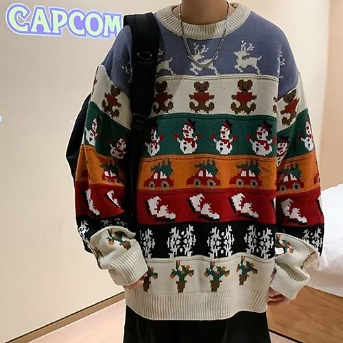 

Women's Ugly Christmas Sweater Pullover Sweater Jumper Ribbed Knit Knitted Animal Crew Neck Stylish Casual Outdoor Christmas Winter Fall Blue M L XL