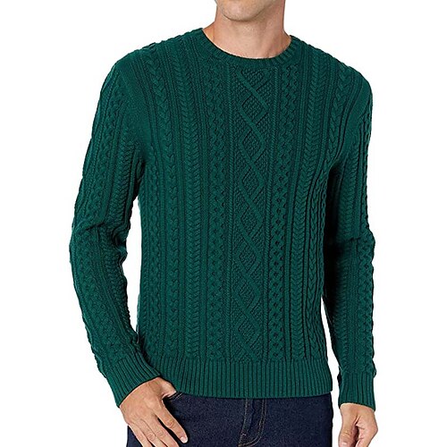 

Men's Sweater Ugly Christmas Sweater Pullover Sweater Jumper Ribbed Knit Cropped Knitted Solid Color Crew Neck Keep Warm Modern Contemporary Christmas Work Clothing Apparel Fall & Winter Black Green
