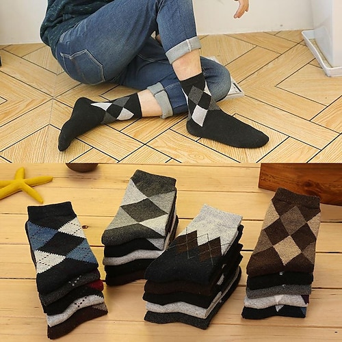 

5 Pairs Winter Men'S Rabbit Wool Mid-Tube Socks Thickened Warm Jacquard Solid Color Business Cotton Socks Foreign Trade Socks