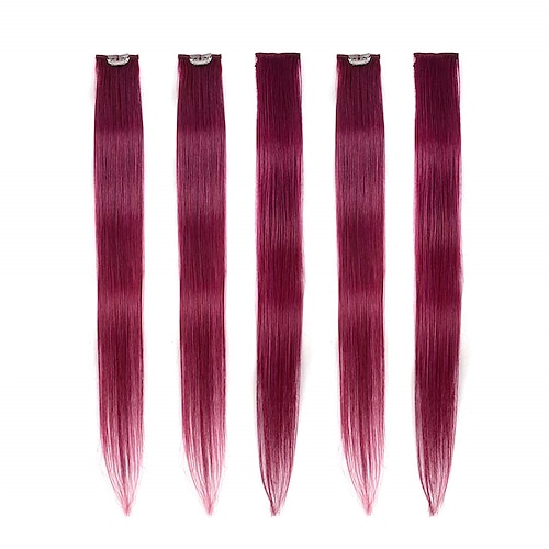 

Burgundy Clip in Colored Hair Extensions 100% Real Human Hair - Straight Highlights Colored Clip on Hairpieces 5 Pieces/Set