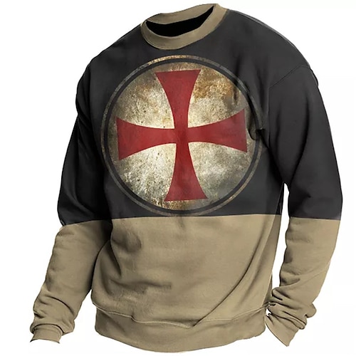 

Men's Sweatshirt Pullover Brown Crew Neck Color Block Knights Templar Graphic Prints Print Daily Sports Holiday 3D Print Basic Streetwear Designer Spring Fall Clothing Apparel Hoodies Sweatshirts