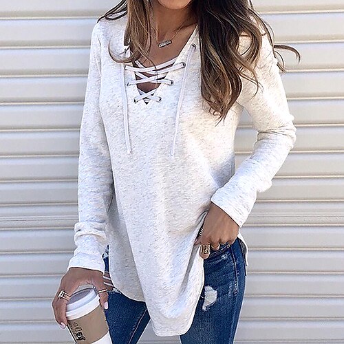 

Women's Sweatshirt Pullover Active Streetwear Black Blue Red Plain Sports V Neck Long Sleeve S M L XL XXL