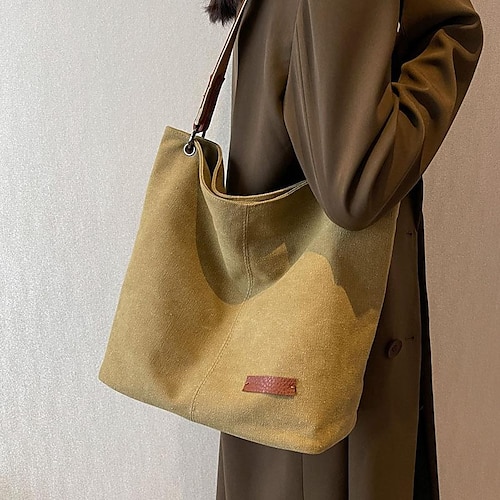 

Women's Work Bag Tote Shoulder Bag Canvas Solid Color Daily Office & Career Black Yellow Navy Blue Beige