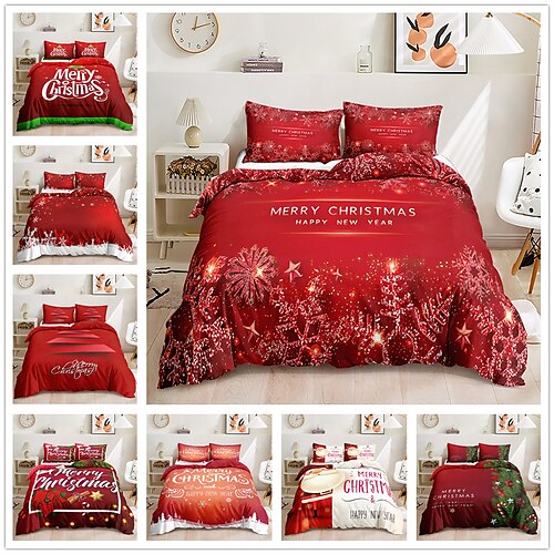 

Red Christmas Decoration Duvet Cover Set Hotel Bedding Sets Comforter Cover 3 Pcs Include 1 Duvet Cover 2 Pillowcases for Double/Queen/King(1 Pillowcase for Twin/Single)