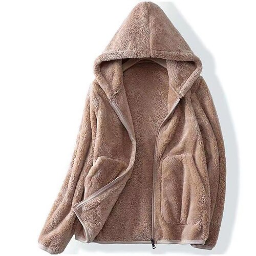 

Women's Fleece Jacket Sherpa Fleece Teddy Zip Up Front Pocket Pink Wine Khaki Solid Color Street Hoodie Long Sleeve Fleece M L XL XXL 3XL 4XL