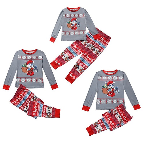 

Christmas Pajamas Family Set Ugly Santa Claus Christmas pattern Home Dark Grey Long Sleeve Mom Dad and Me Daily Matching Outfits