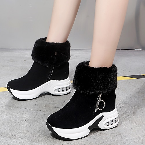 

Mulheres Botas Coturnos Diário Botas Botas Tornozelo Inverno Forro de Lã Ziper Plataforma Ponta Redonda Clássico Caminhada Pêlo Sintético zíper Cor Sólida Preto Cinzento