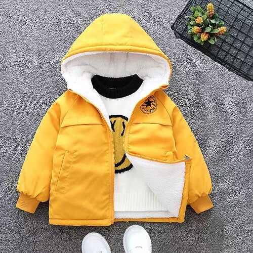 

Toddler Boys Hoodie Jacket Outerwear Solid Color Long Sleeve Pocket Coat Outdoor Cool Daily Yellow Orange Winter 3-7 Years