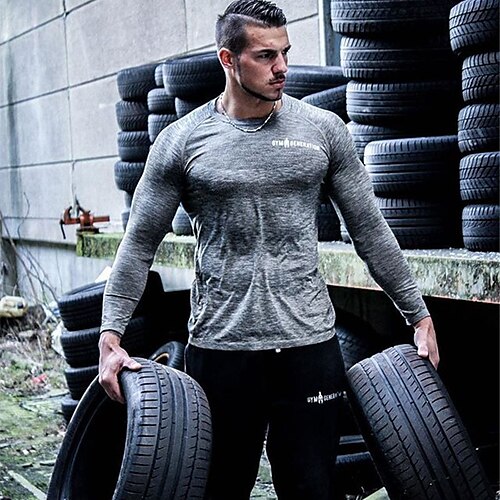 

Men's Workout Shirt Running Shirt Patchwork Long Sleeve Top Athletic Athleisure Winter Breathable Quick Dry Soft Running Jogging Training Sportswear Activewear Dark Grey Light Grey