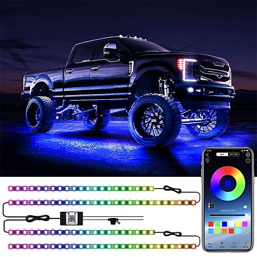 

OTOLAMPARA Upgraded Voice APP Control RGB Lightness Underglow Kit for Car RGB Car Underglow Lights with Bluetooth APP Control High Lightness 150W