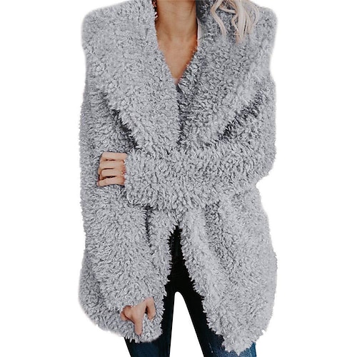 

Women's Winter Jacket Sherpa jacket Fleece Jacket Warm Breathable Outdoor Daily Wear Vacation Going out Pocket Single Breasted Hoodie Casual Comfortable Street Style Plush Solid Color Regular Fit