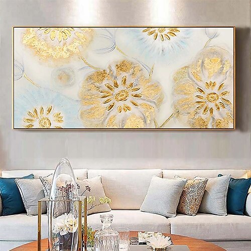 

Handmade Oil Painting Canvas Wall Art Decoration Abstract Large Golden Textured Flowers for Home Decor Rolled Frameless Unstretched Painting