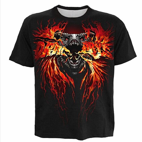 

Hombre Camiseta Animal Estampados Fuego Cuello Barco Negro Impresión 3D Exterior Calle Manga Corta Estampado Ropa Vintage Deportes Design Casual