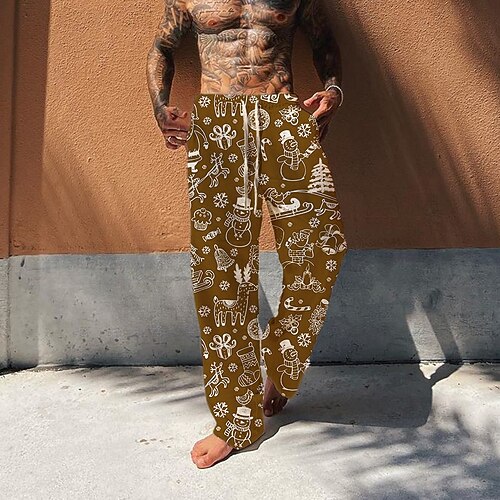 

Men's Trousers Beach Pants Drawstring Elastic Waist 3D Print Graphic Prints Snowflake Christmas Comfort Breathable Casual Daily Holiday Streetwear Classic Style Green Red