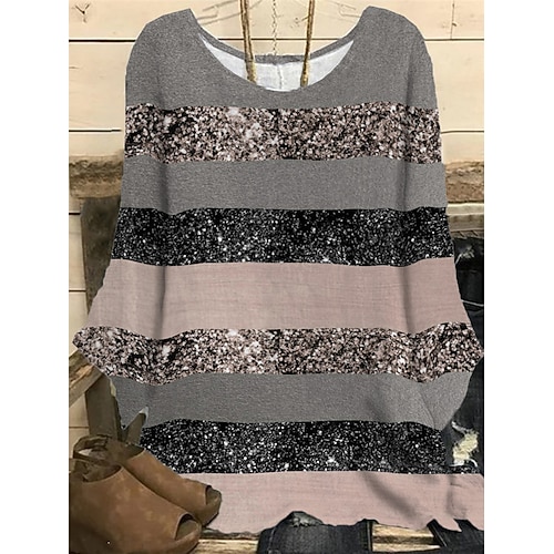 

Women's Plus Size Tops Blouse Shirt Striped Print Long Sleeve Crew Neck Casual Daily Going out Polyester Winter Fall Gray