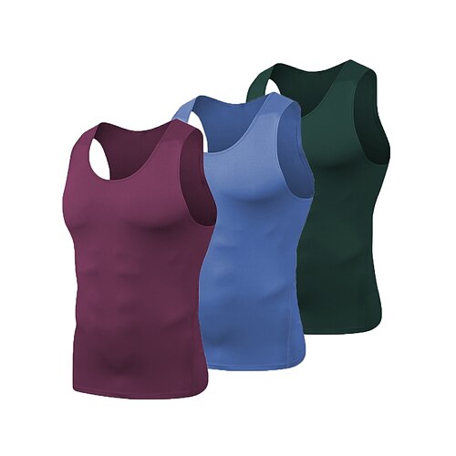 

Men's Compression Tank Top 3 Pack Sleeveless Compression Clothing Casual Athleisure Spandex Breathable Quick Dry Lightweight Fitness Gym Workout Running Sportswear Activewear Solid Colored Red