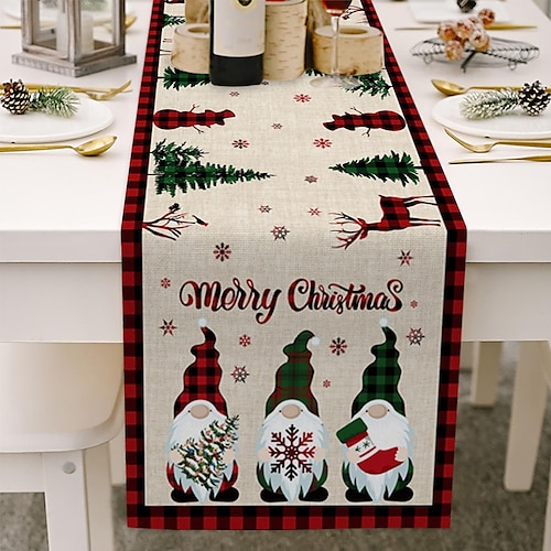 

corredor de mesa de natal búfalo xadrez decoração de natal boneco de neve rústico floco de neve vermelho decoração de mesa lenços ideia de natal para jantar interior exterior decoração de festa em