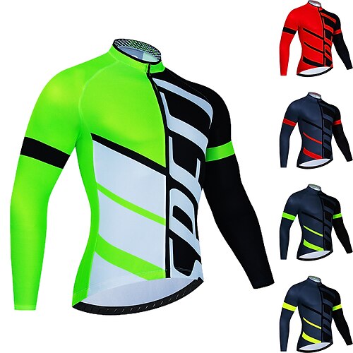 

Men's Cycling Jersey Long Sleeve Bike Jersey Top with 3 Rear Pockets Mountain Bike MTB Road Bike Cycling Breathable Quick Dry Moisture Wicking Reflective Strips Green Red BlueGreen Stripes Spandex
