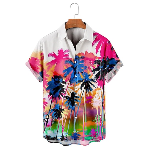 

Men's Shirt Coconut Tree Graphic Prints Turndown Rainbow 3D Print Outdoor Street Short Sleeves Button-Down Print Clothing Apparel Tropical Fashion Hawaiian